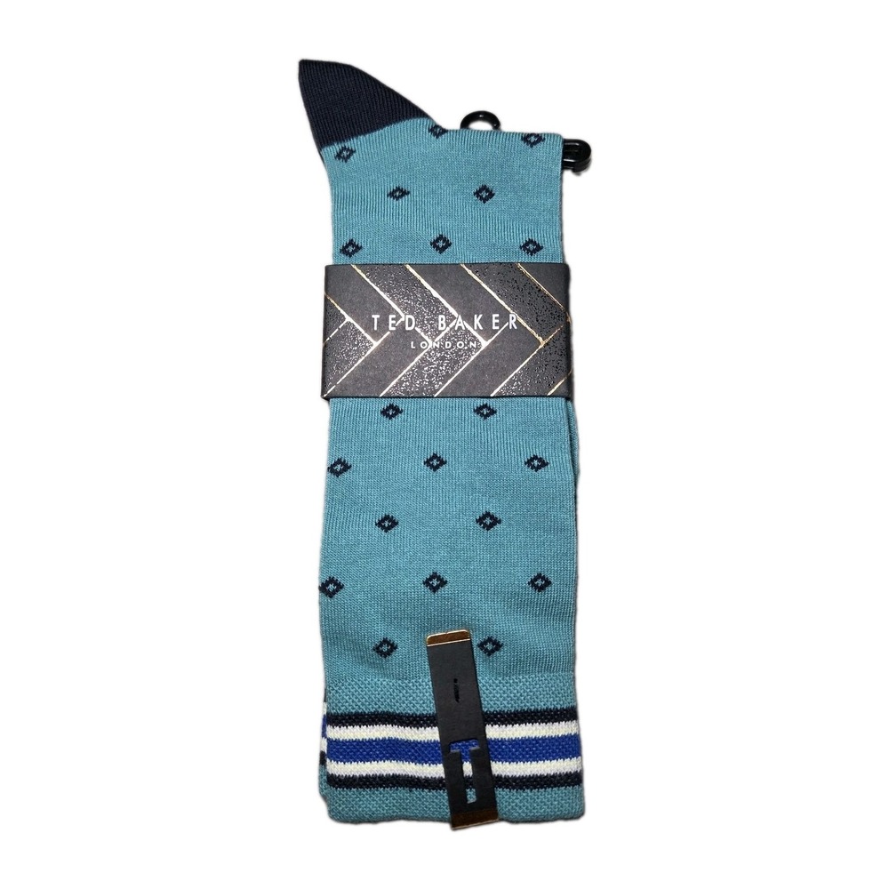 Ted Baker London Men's Teal Pin Dot Pattern Dress Socks Cotton Blend New